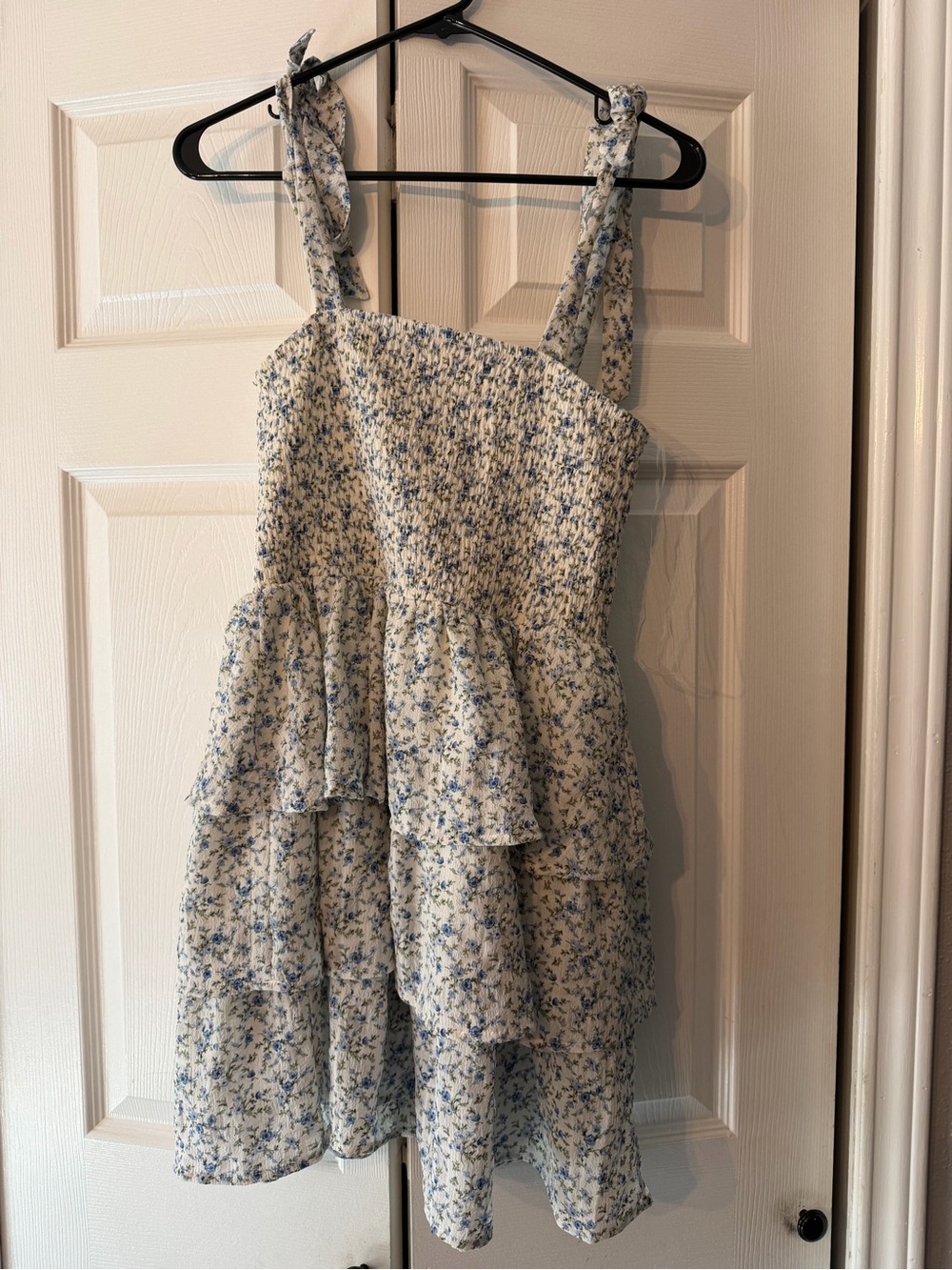 Francesca's Collections Cream and Blue Floral Ruffle Sundress